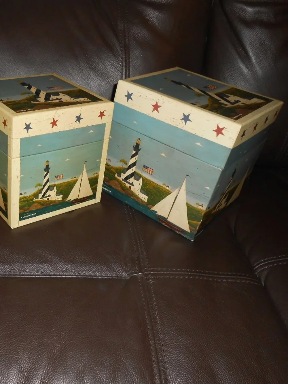 Warren Kimble Coastal Breeze 3 decorative nesting stacking boxes 6 placemats